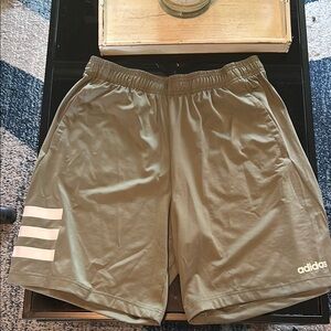 Adidas Men's Khaki Shorts with White Stripes